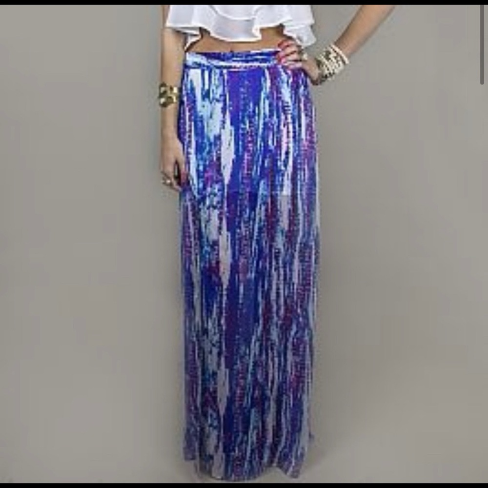 Show Me Your Mumu purple + aqua maxi skirt